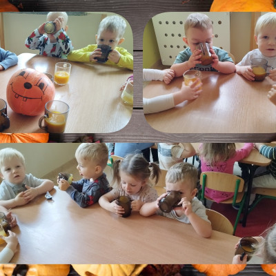 Zdjęcie przedstawia dzieci świętujące Dzień Dyni