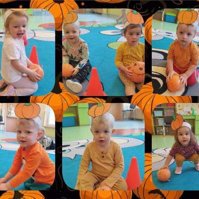 Zdjęcie przedstawia dzieci świętujące Dzień Dyni