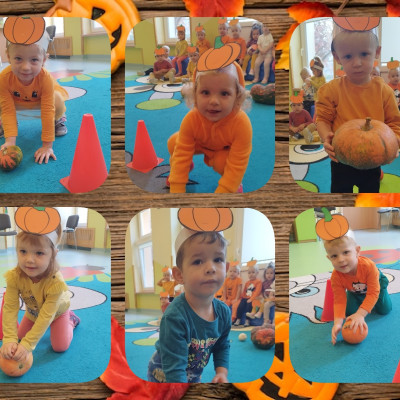 Zdjęcie przedstawia dzieci świętujące Dzień Dyni